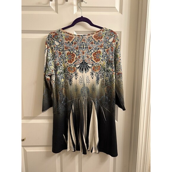 NWT One World Boho Green Top Sz 2X Tunic Artsy Rhinestones Whimsy - Picture 6 of 9